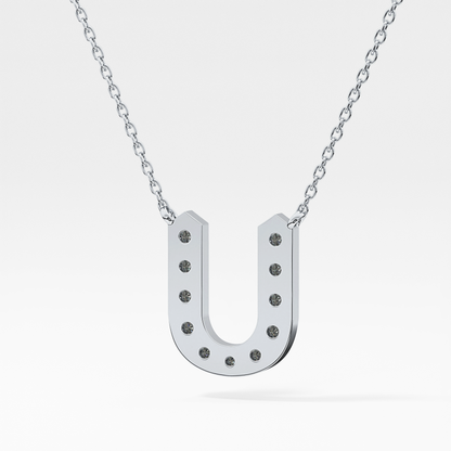 0.26 TCW Round Lab Grown Diamond U Initial Pendant Necklace