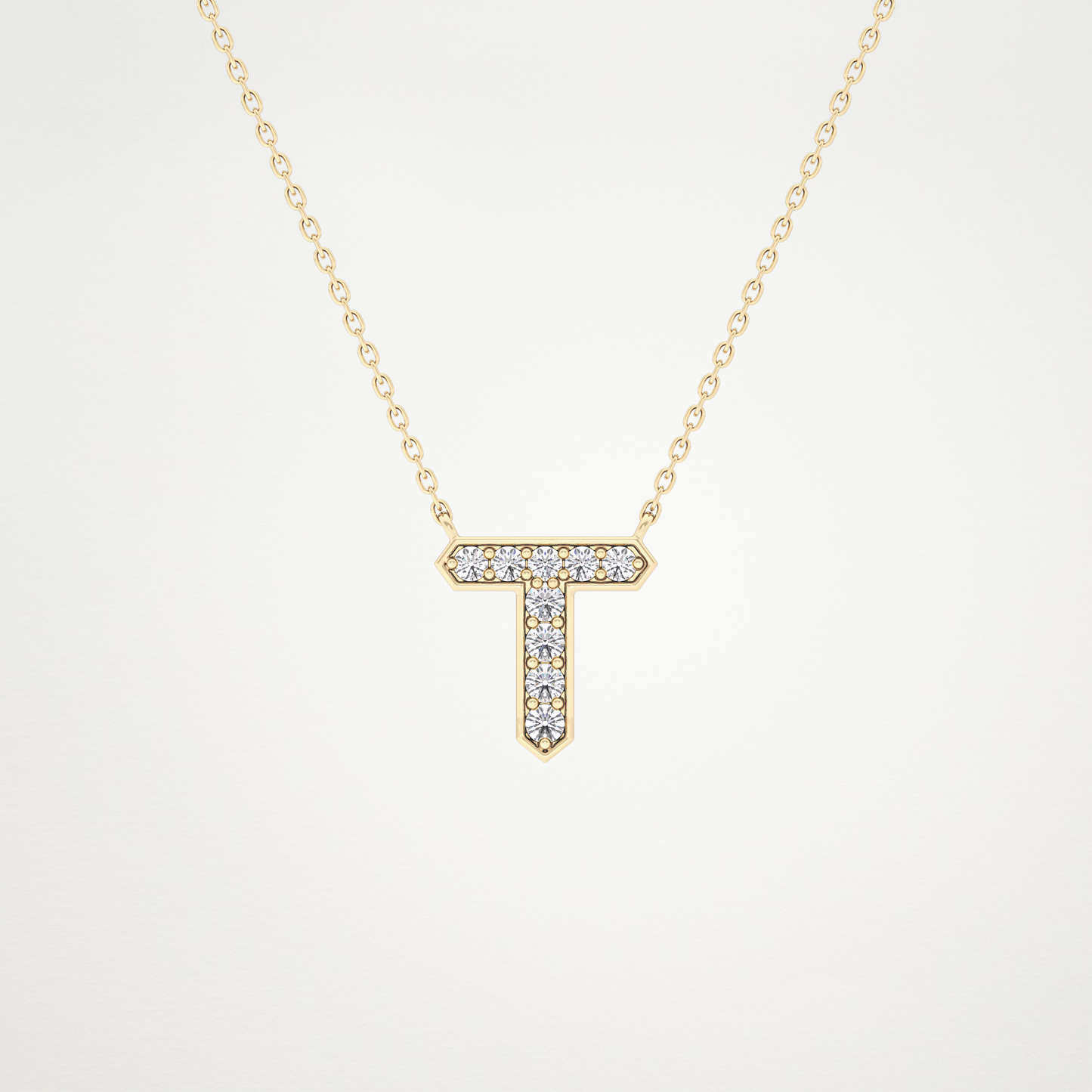 0.17 TCW Round Lab Grown Diamond T Initial Pendant Necklace