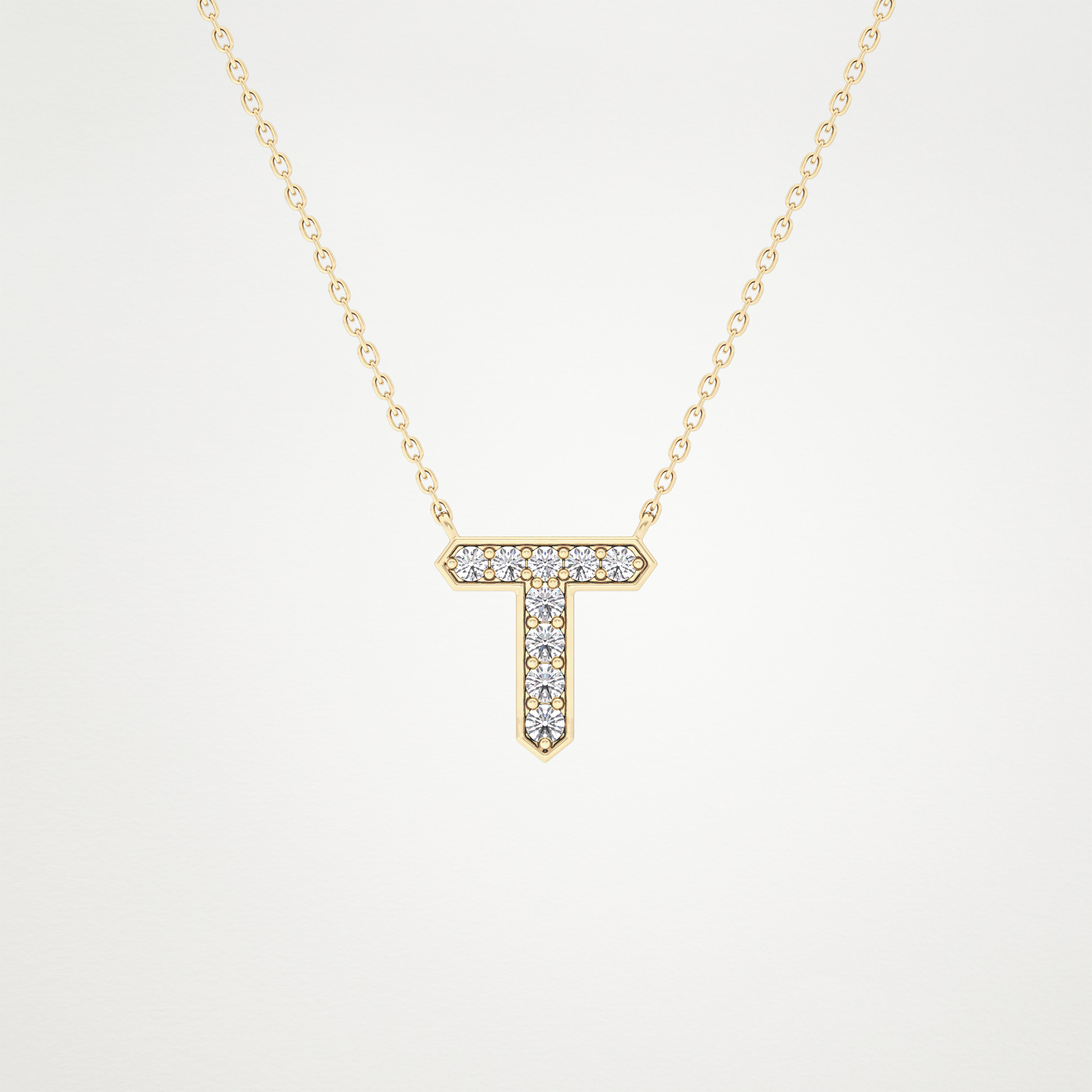 0.17 TCW Round Lab Grown Diamond T Initial Pendant Necklace