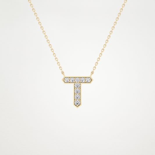0.17 TCW Round Lab Grown Diamond T Initial Pendant Necklace