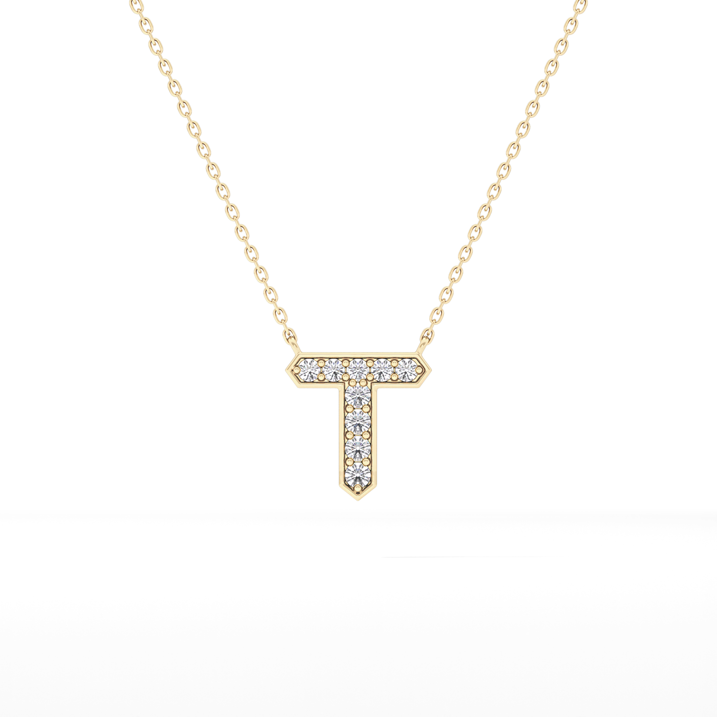 0.17 TCW Round Lab Grown Diamond T Initial Pendant Necklace