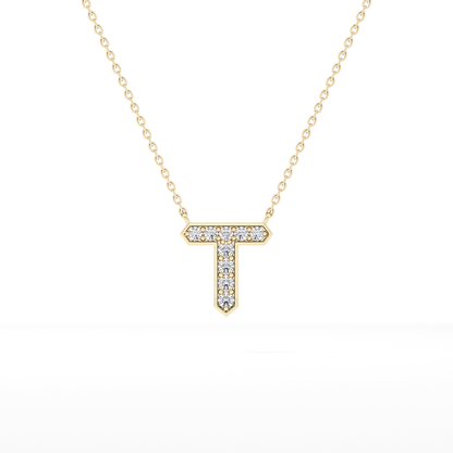 0.17 TCW Round Lab Grown Diamond T Initial Pendant Necklace
