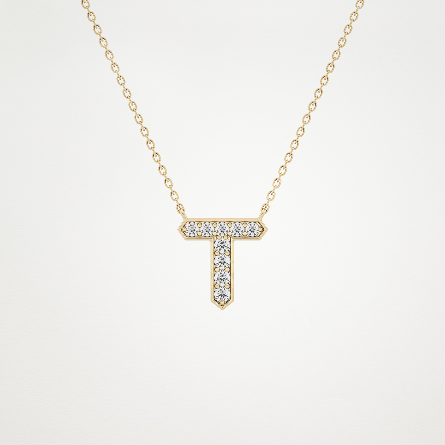 0.17 TCW Round Lab Grown Diamond T Initial Pendant Necklace