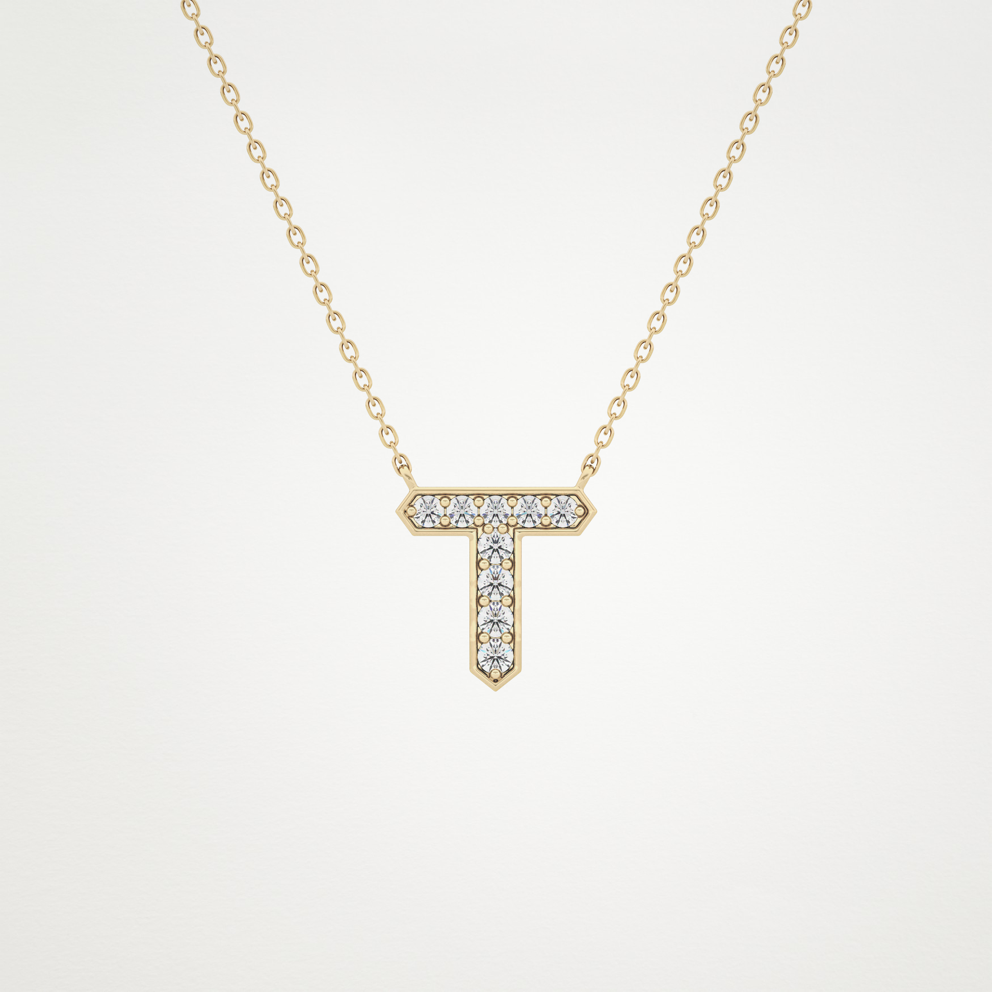 0.17 TCW Round Lab Grown Diamond T Initial Pendant Necklace