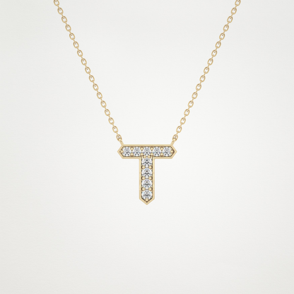 0.17 TCW Round Lab Grown Diamond T Initial Pendant Necklace