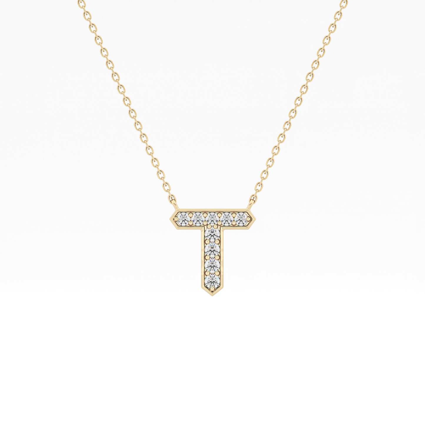 0.17 TCW Round Lab Grown Diamond T Initial Pendant Necklace
