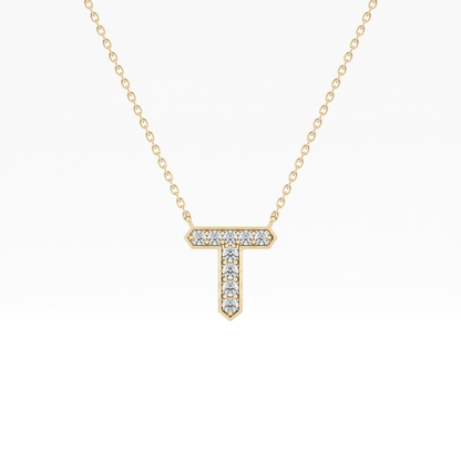 0.17 TCW Round Lab Grown Diamond T Initial Pendant Necklace