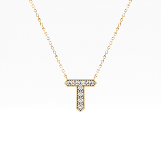 0.17 TCW Round Lab Grown Diamond T Initial Pendant Necklace