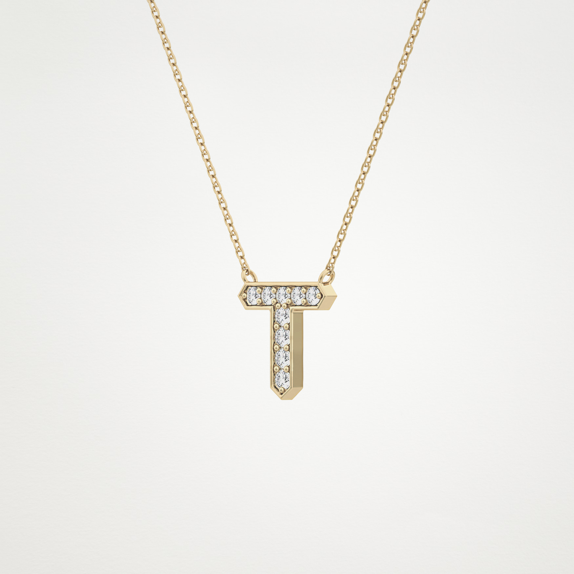 0.17 TCW Round Lab Grown Diamond T Initial Pendant Necklace
