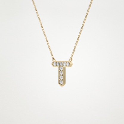 0.17 TCW Round Lab Grown Diamond T Initial Pendant Necklace