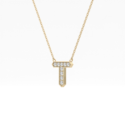 0.17 TCW Round Lab Grown Diamond T Initial Pendant Necklace