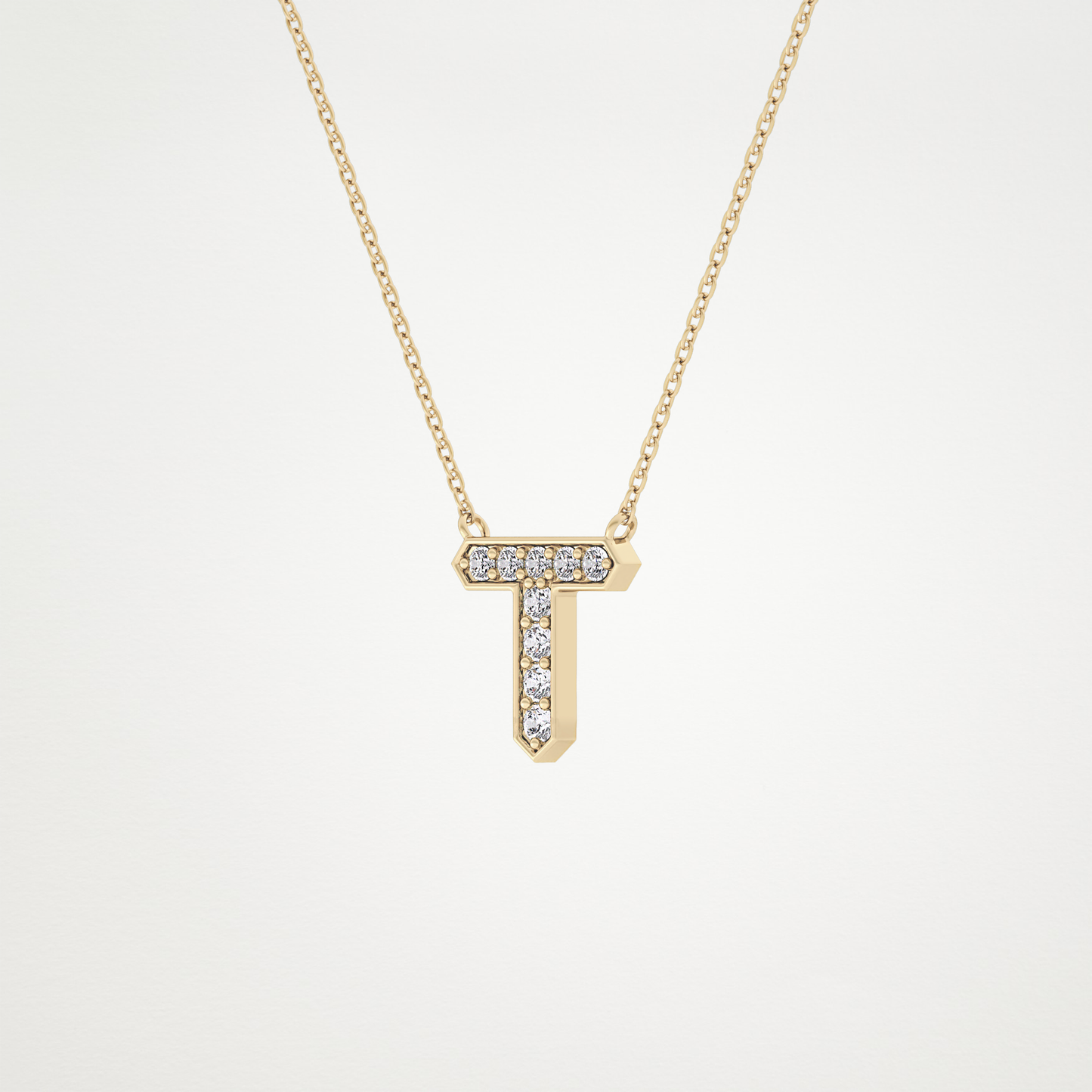0.17 TCW Round Lab Grown Diamond T Initial Pendant Necklace