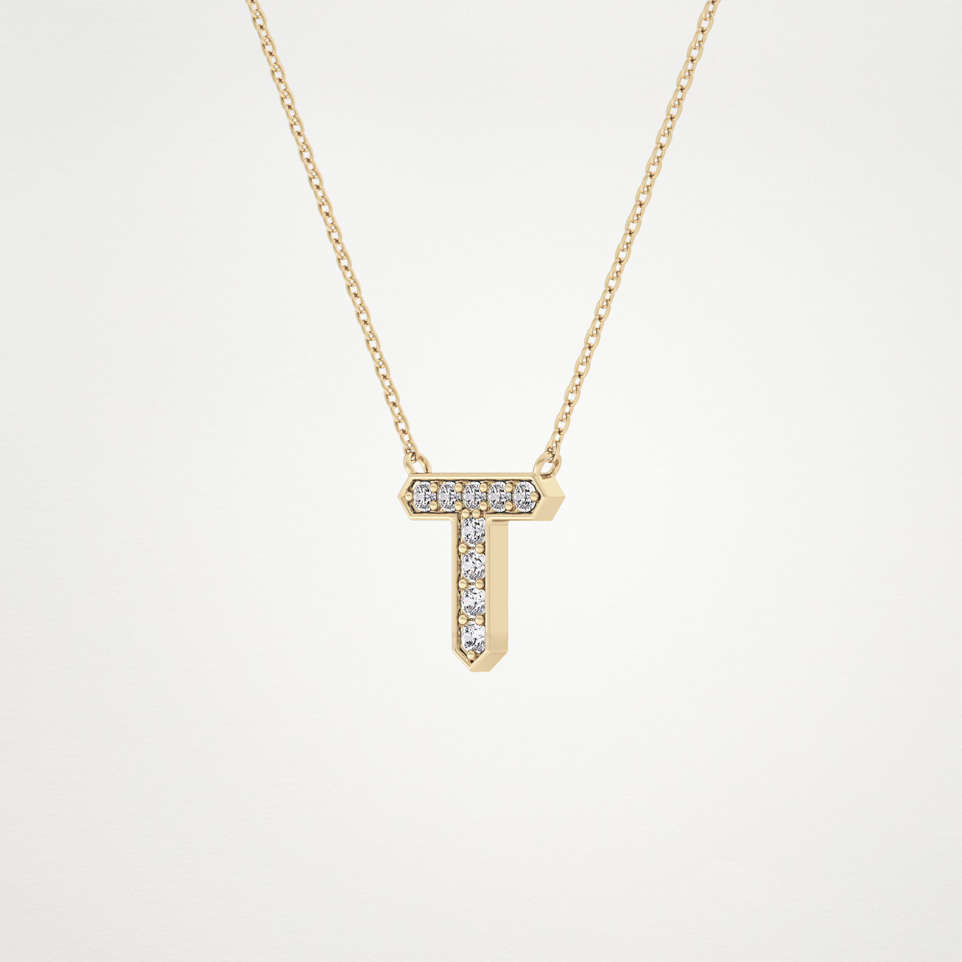 0.17 TCW Round Lab Grown Diamond T Initial Pendant Necklace