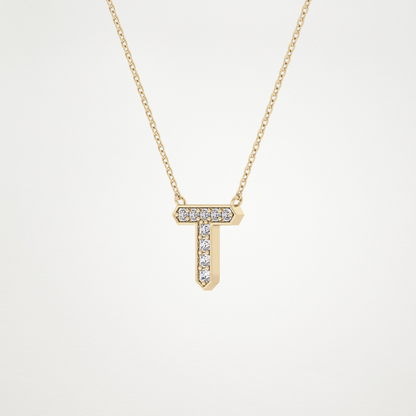 0.17 TCW Round Lab Grown Diamond T Initial Pendant Necklace