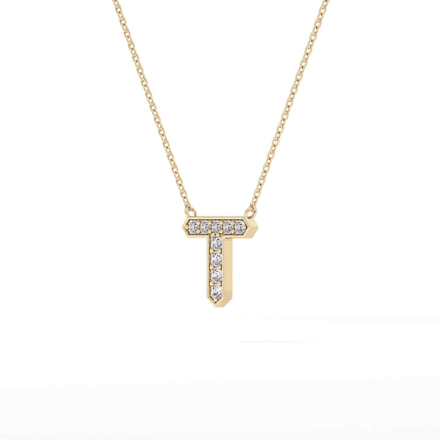 0.17 TCW Round Lab Grown Diamond T Initial Pendant Necklace