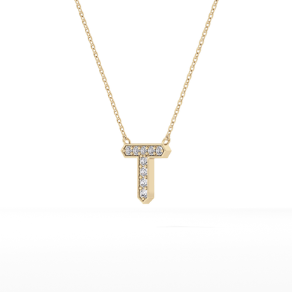 0.17 TCW Round Lab Grown Diamond T Initial Pendant Necklace