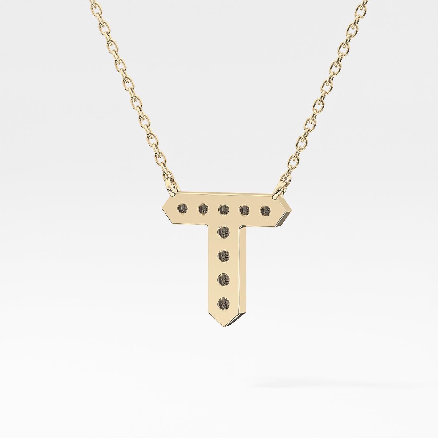 0.17 TCW Round Lab Grown Diamond T Initial Pendant Necklace