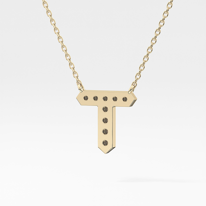 0.17 TCW Round Lab Grown Diamond T Initial Pendant Necklace