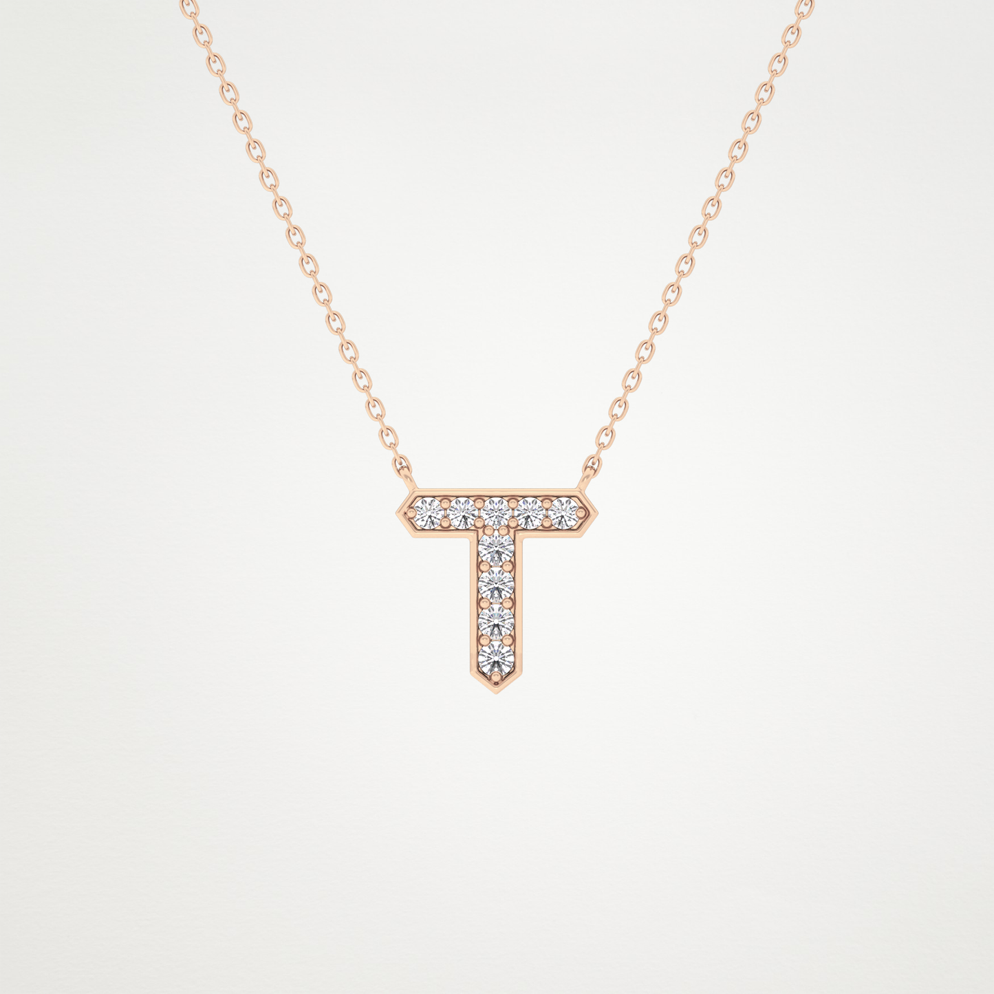 0.17 TCW Round Lab Grown Diamond T Initial Pendant Necklace