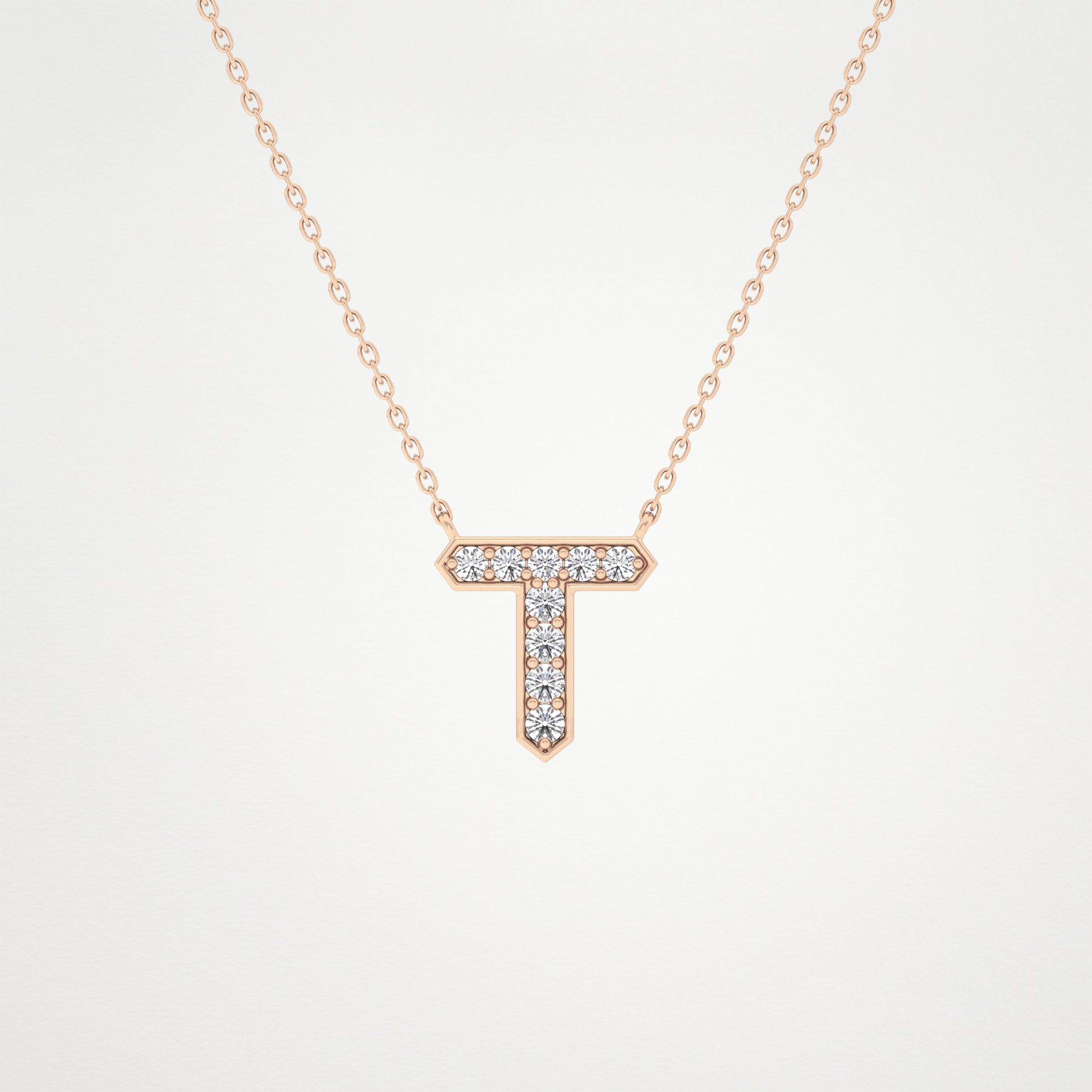 0.17 TCW Round Lab Grown Diamond T Initial Pendant Necklace