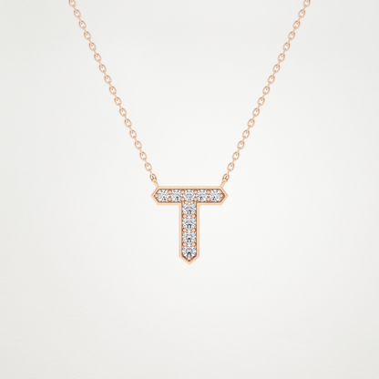0.17 TCW Round Lab Grown Diamond T Initial Pendant Necklace