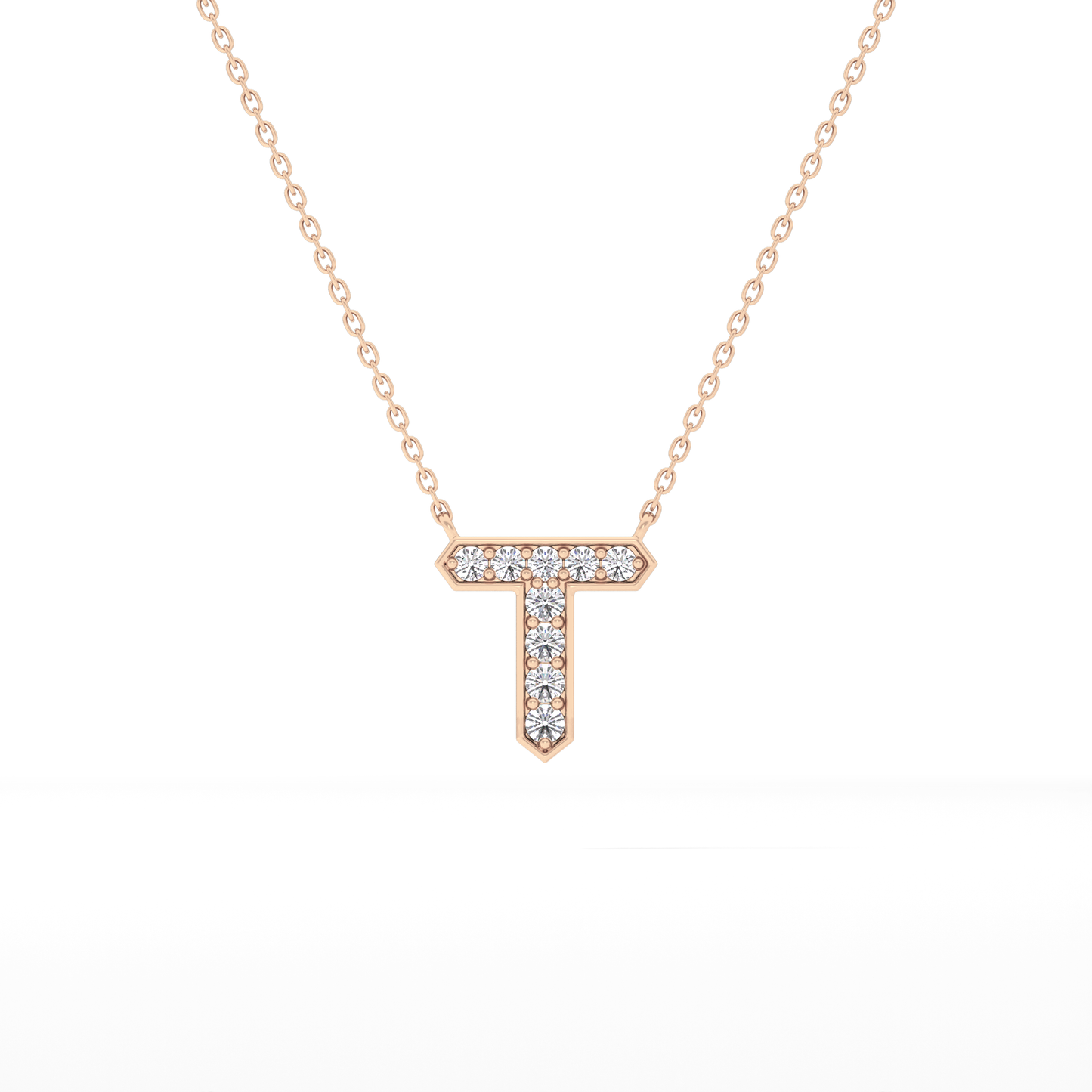 0.17 TCW Round Lab Grown Diamond T Initial Pendant Necklace
