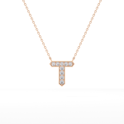 0.17 TCW Round Lab Grown Diamond T Initial Pendant Necklace