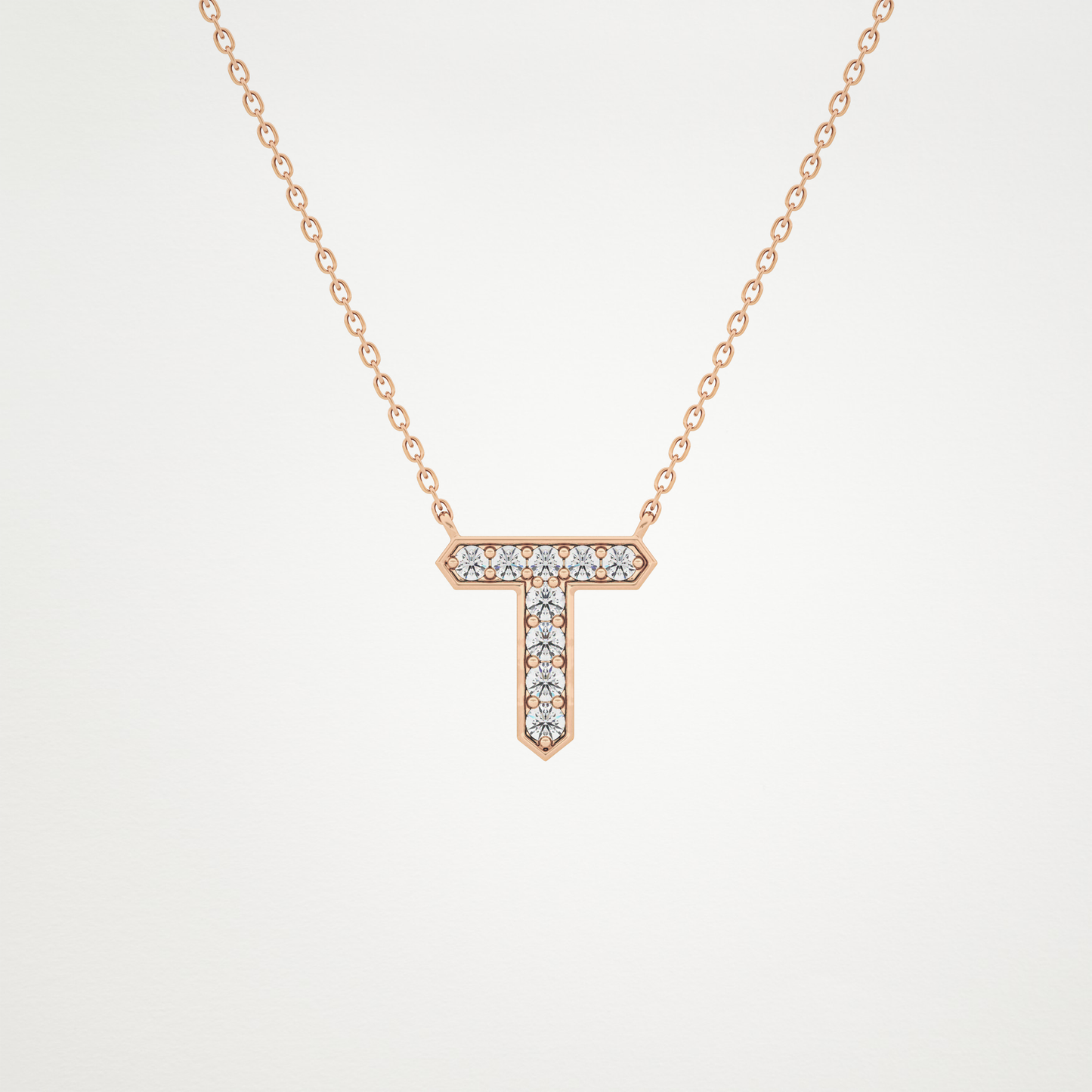 0.17 TCW Round Lab Grown Diamond T Initial Pendant Necklace
