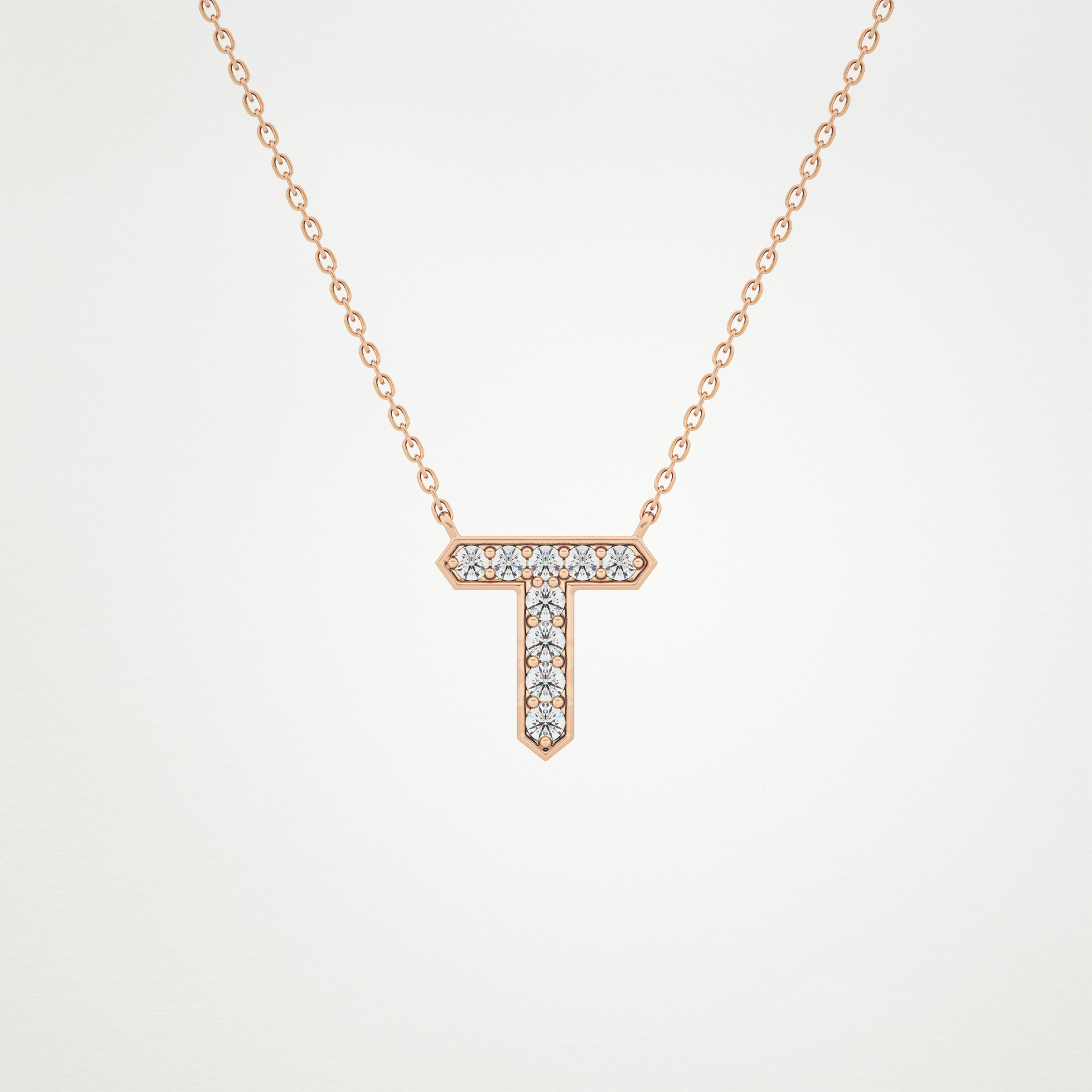 0.17 TCW Round Lab Grown Diamond T Initial Pendant Necklace