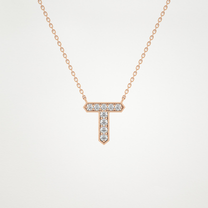 0.17 TCW Round Lab Grown Diamond T Initial Pendant Necklace