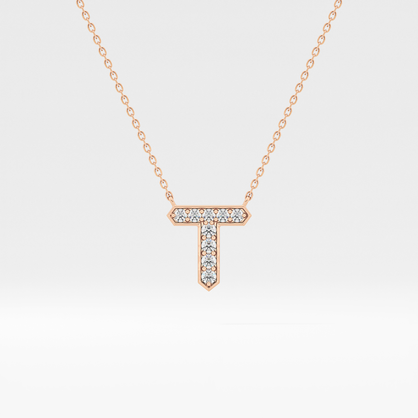 0.17 TCW Round Lab Grown Diamond T Initial Pendant Necklace