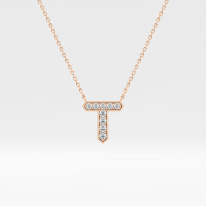 0.17 TCW Round Lab Grown Diamond T Initial Pendant Necklace