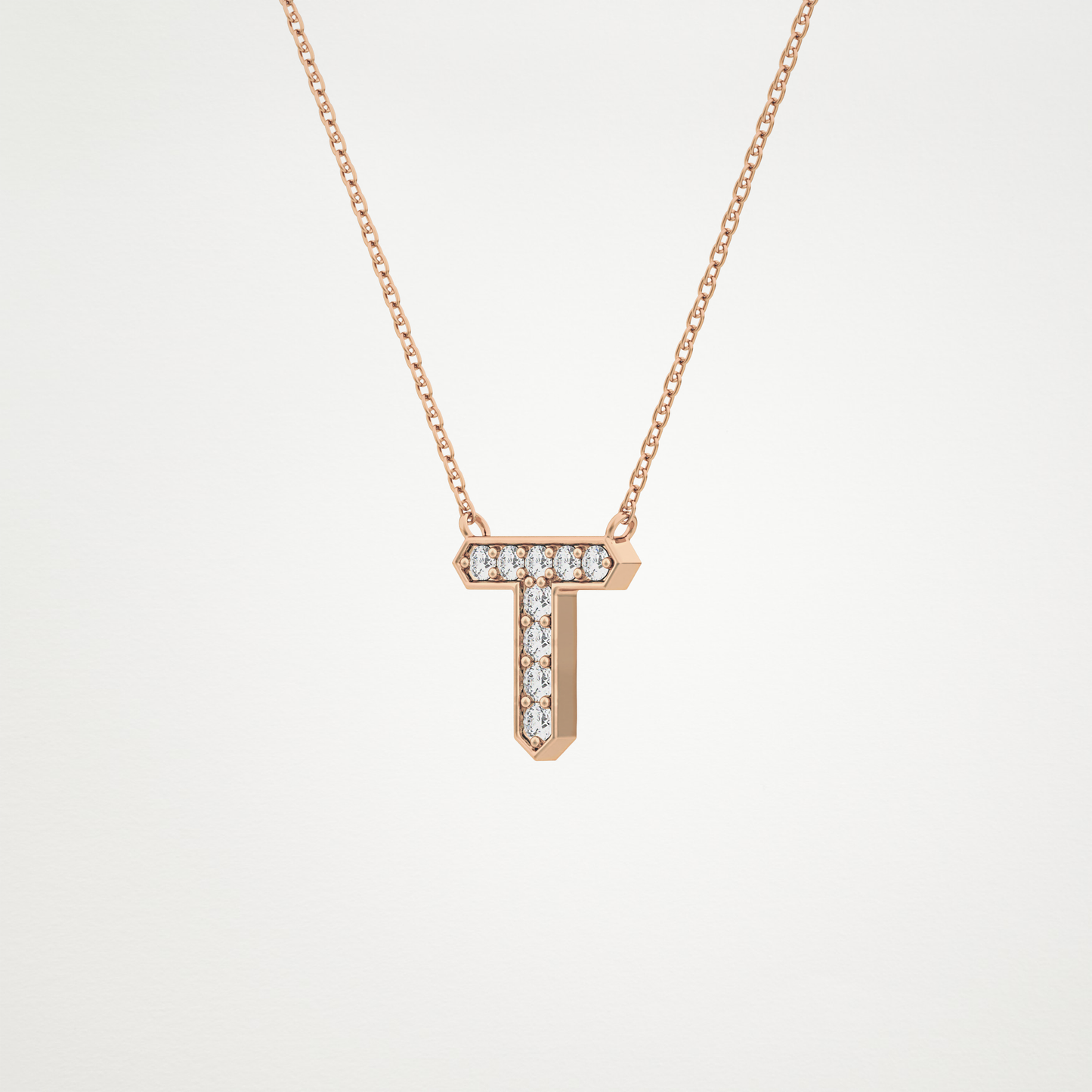 0.17 TCW Round Lab Grown Diamond T Initial Pendant Necklace