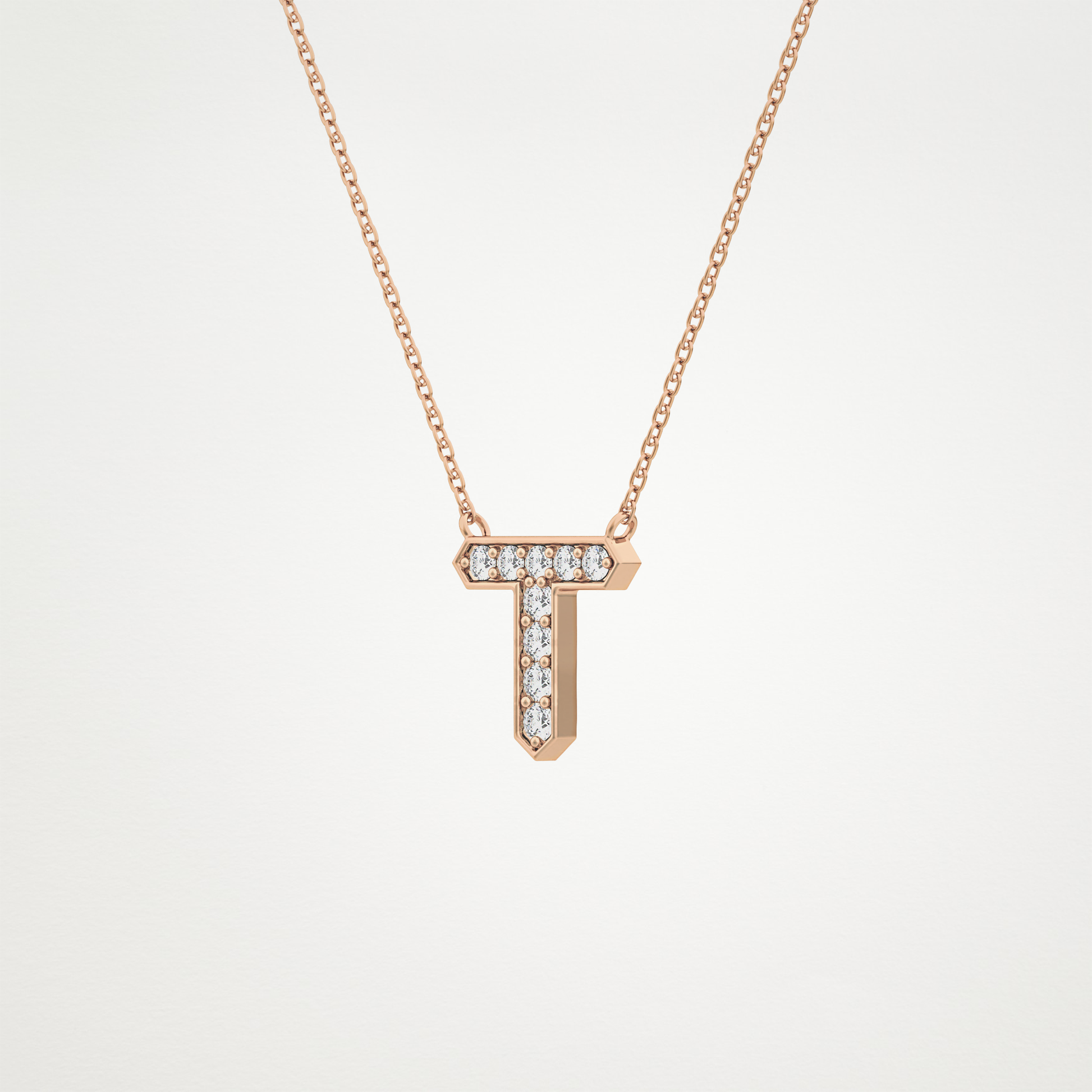 0.17 TCW Round Lab Grown Diamond T Initial Pendant Necklace