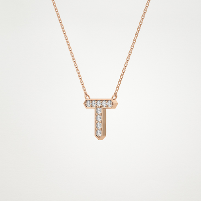 0.17 TCW Round Lab Grown Diamond T Initial Pendant Necklace
