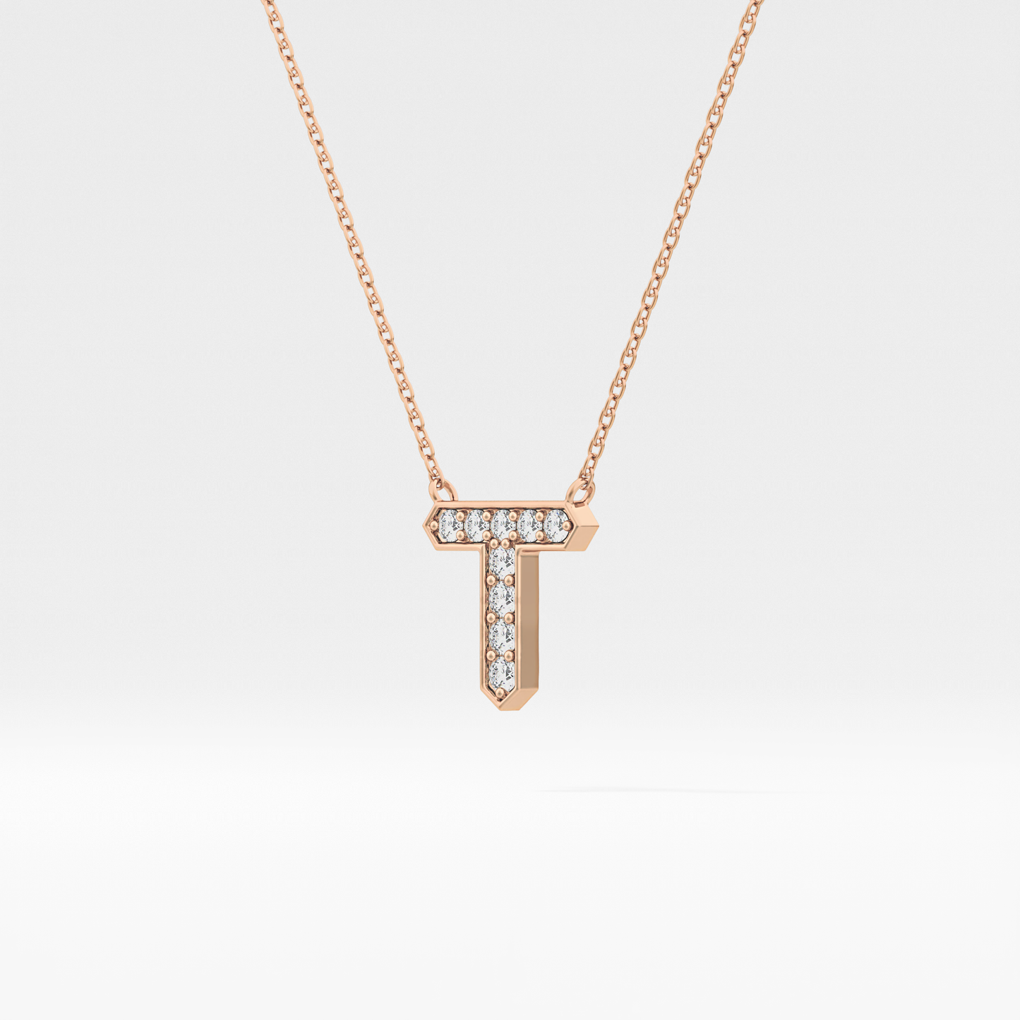 0.17 TCW Round Lab Grown Diamond T Initial Pendant Necklace