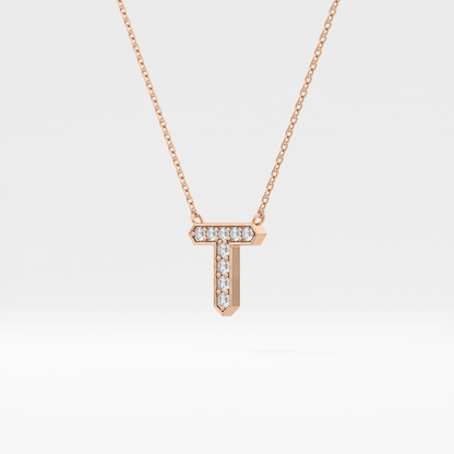 0.17 TCW Round Lab Grown Diamond T Initial Pendant Necklace