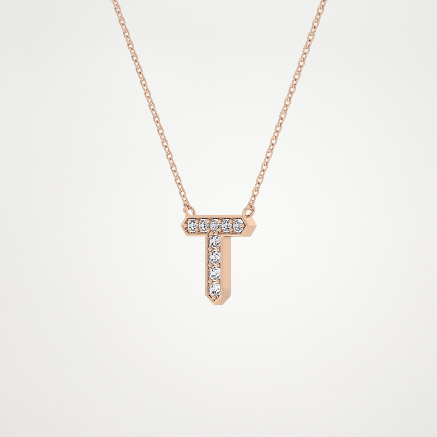 0.17 TCW Round Lab Grown Diamond T Initial Pendant Necklace
