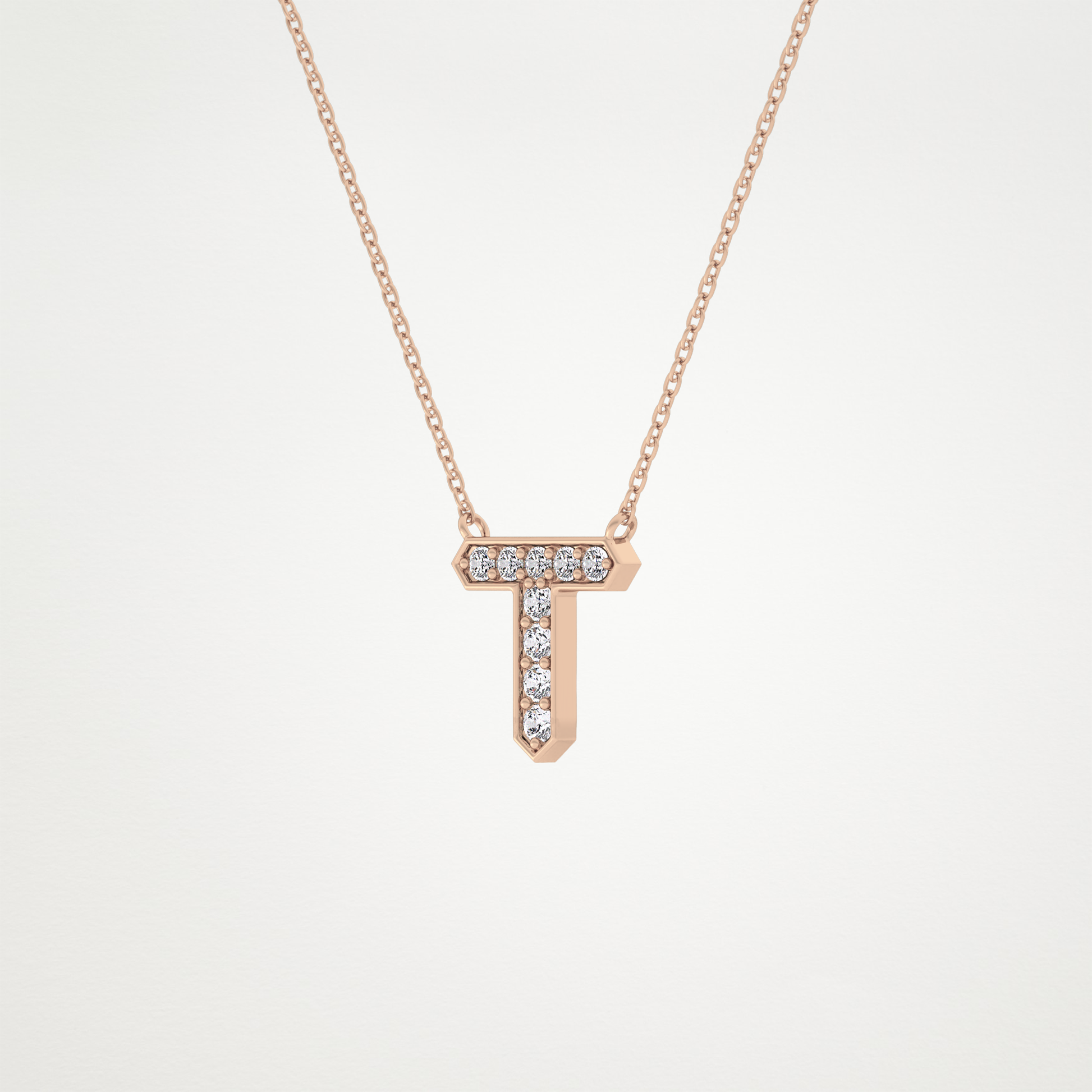 0.17 TCW Round Lab Grown Diamond T Initial Pendant Necklace