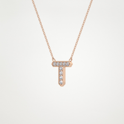 0.17 TCW Round Lab Grown Diamond T Initial Pendant Necklace