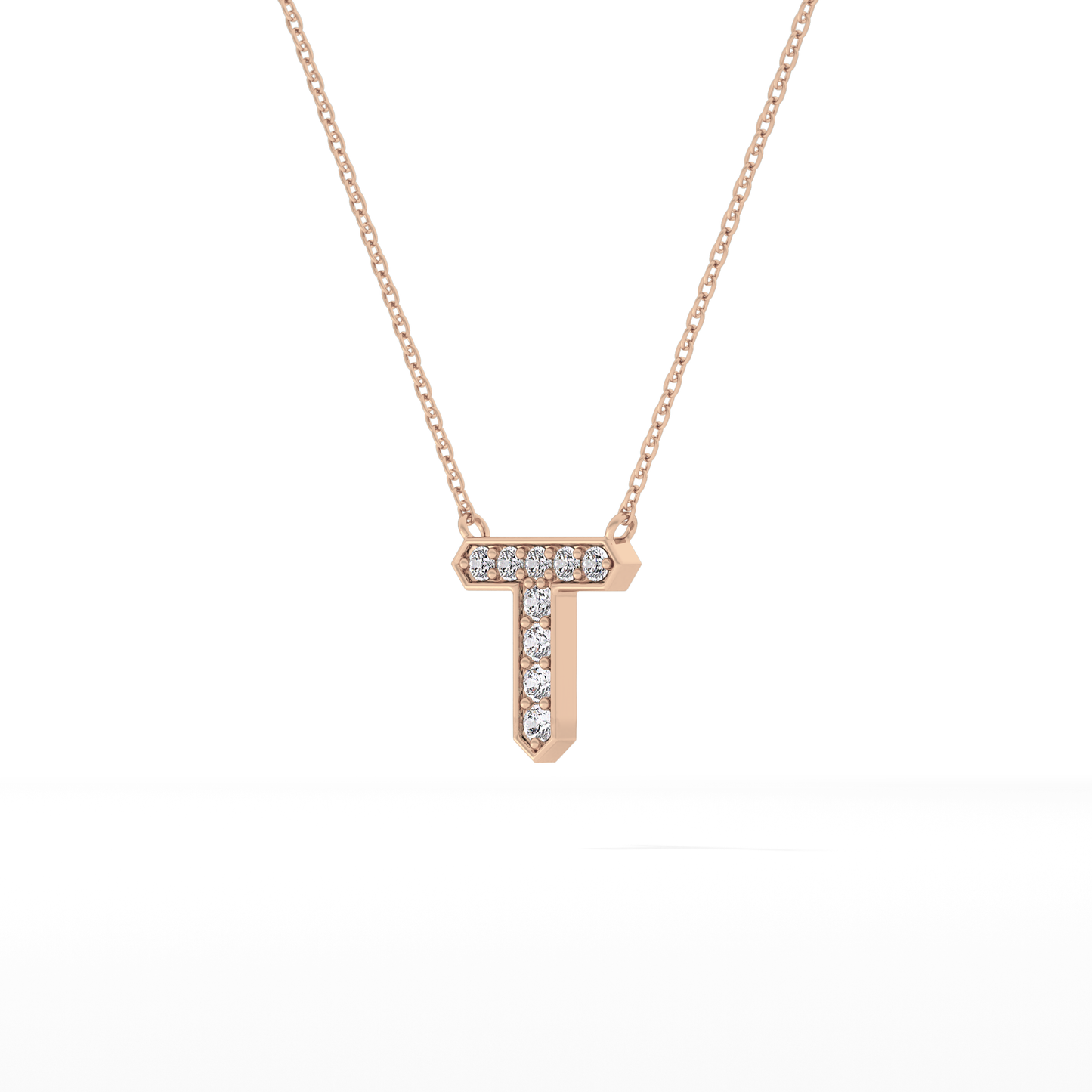 0.17 TCW Round Lab Grown Diamond T Initial Pendant Necklace