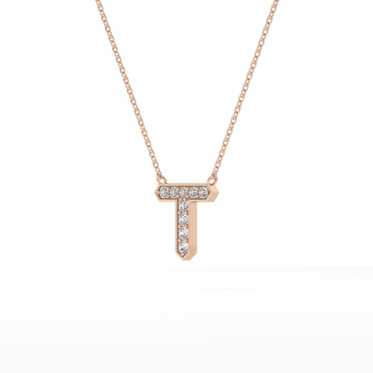 0.17 TCW Round Lab Grown Diamond T Initial Pendant Necklace