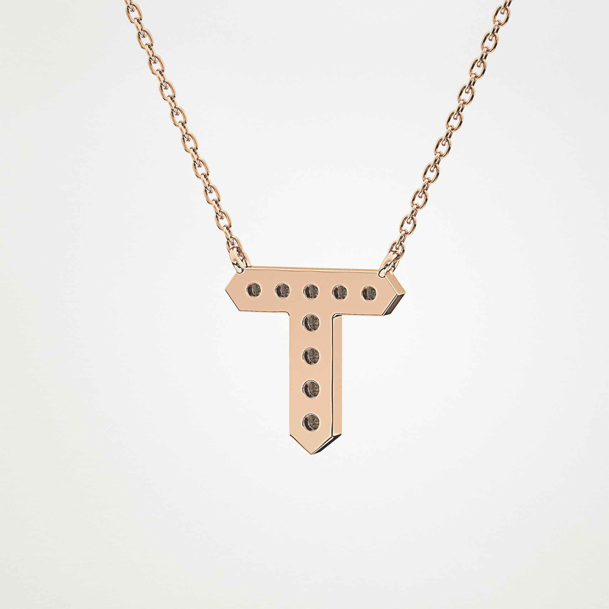0.17 TCW Round Lab Grown Diamond T Initial Pendant Necklace