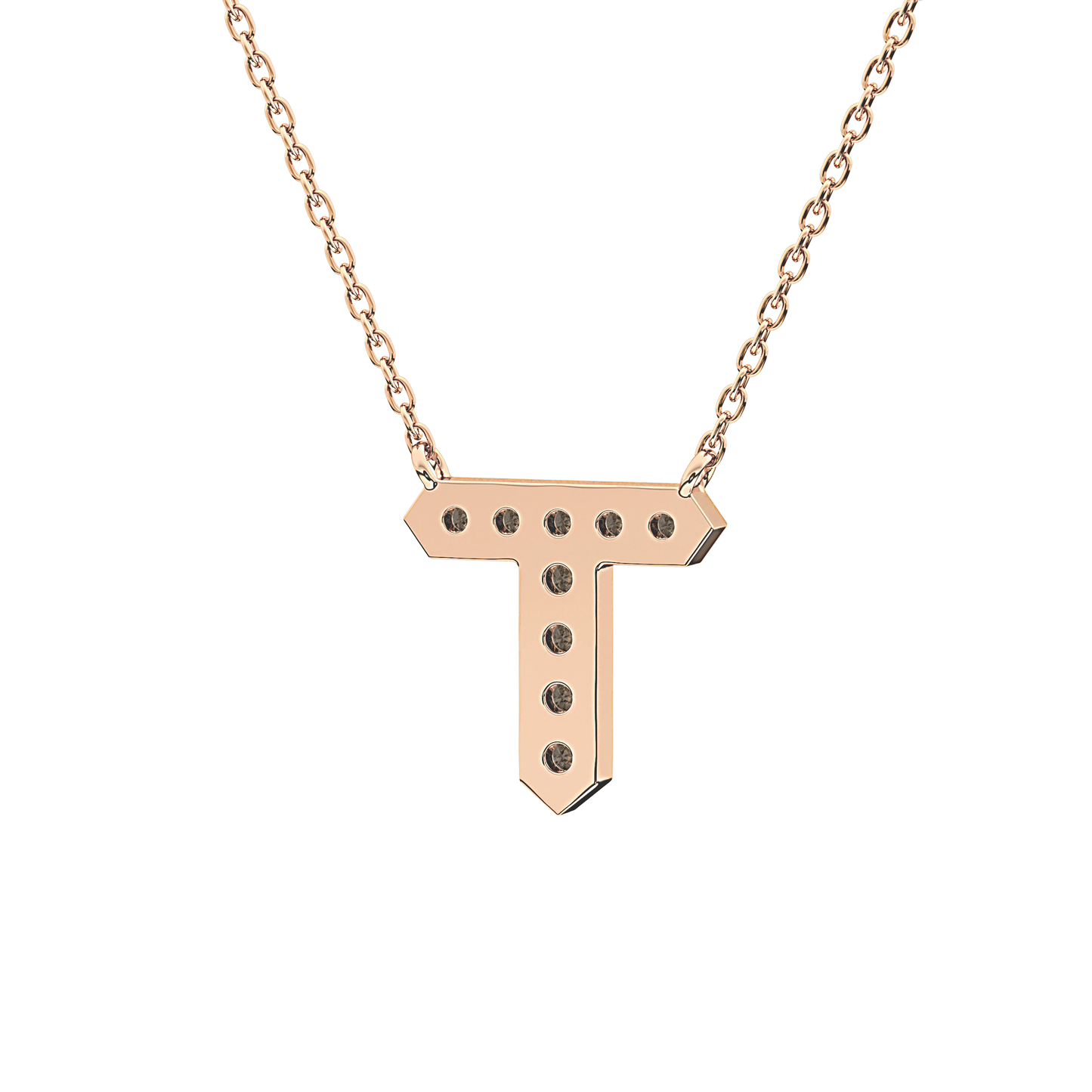0.17 TCW Round Lab Grown Diamond T Initial Pendant Necklace