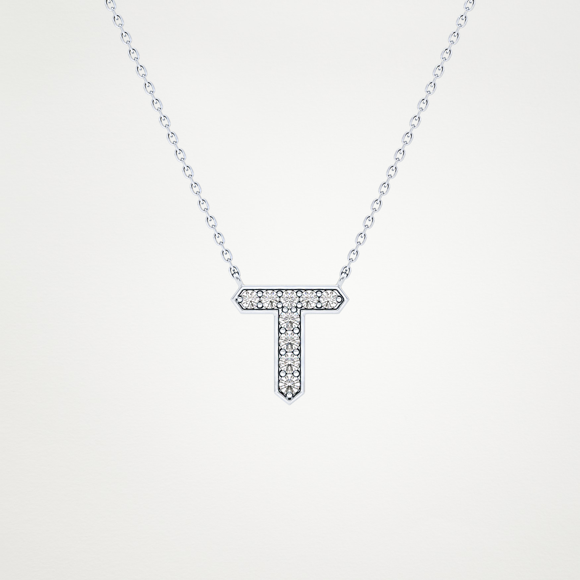 0.17 TCW Round Lab Grown Diamond T Initial Pendant Necklace