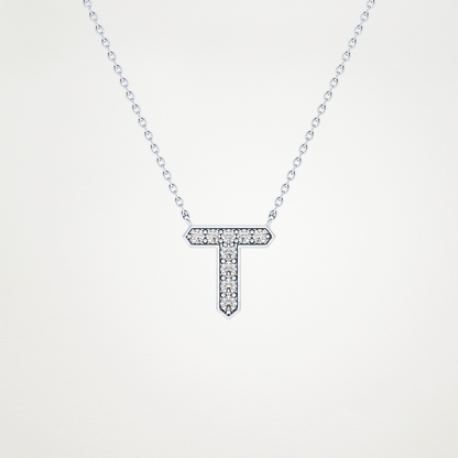 0.17 TCW Round Lab Grown Diamond T Initial Pendant Necklace