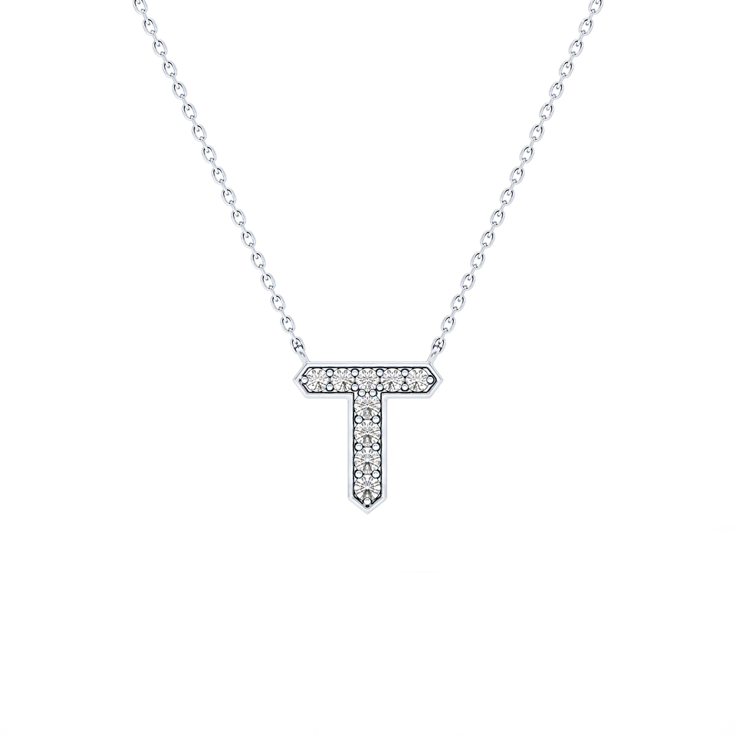 0.17 TCW Round Lab Grown Diamond T Initial Pendant Necklace
