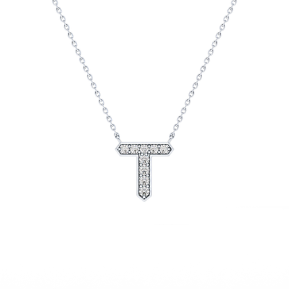 0.17 TCW Round Lab Grown Diamond T Initial Pendant Necklace