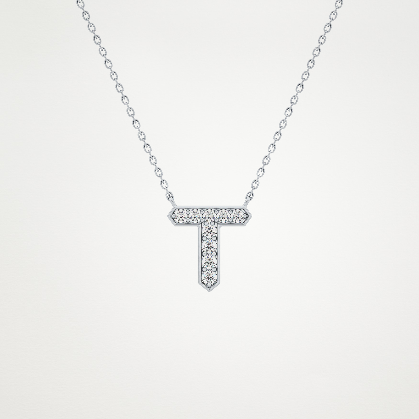 0.17 TCW Round Lab Grown Diamond T Initial Pendant Necklace