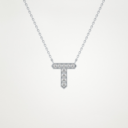 0.17 TCW Round Lab Grown Diamond T Initial Pendant Necklace